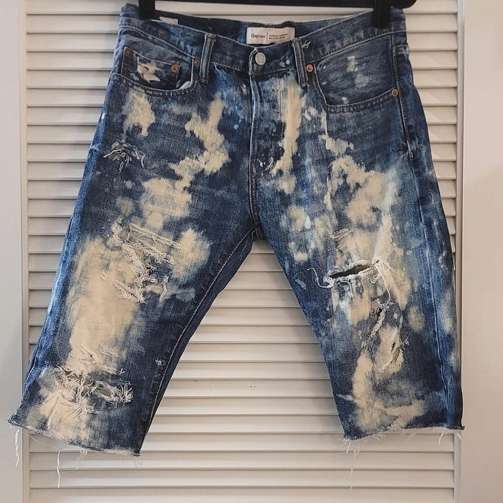 GAP - Blue & White Tie-Dye Distressed Skinny Cut Off Shorts